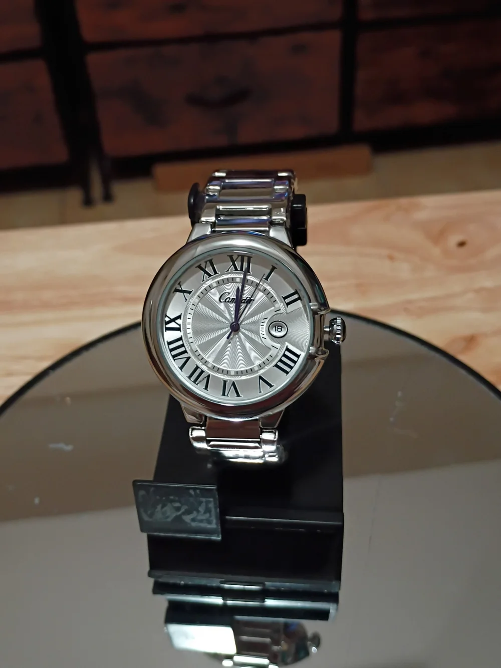 Classic Men's Silver Roman Numeral Dress Watch fully automatic Cartier style